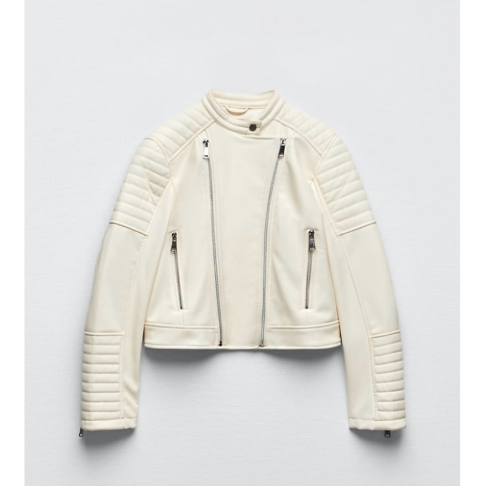 Zara Women's Ivory Faux Leather Jacket